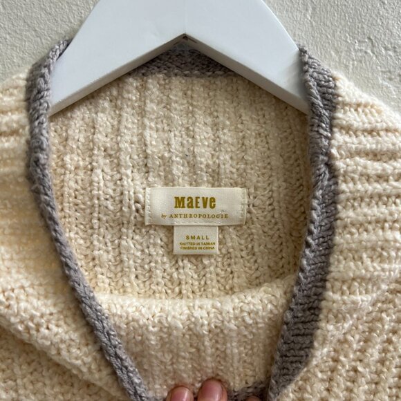 Anthropologie Maeve Cream Knit Mock Neck Cuffed Sweater - Picture 5 of 9